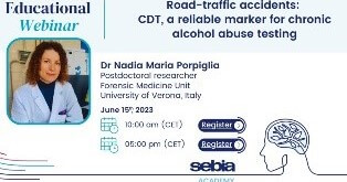 Зображення для новини про вебінар 15 червня 2023 року про важливість CDT як надійного маркера для тестування на хронічне зловживання алкоголем в контексті дорожньо-транспортних пригод